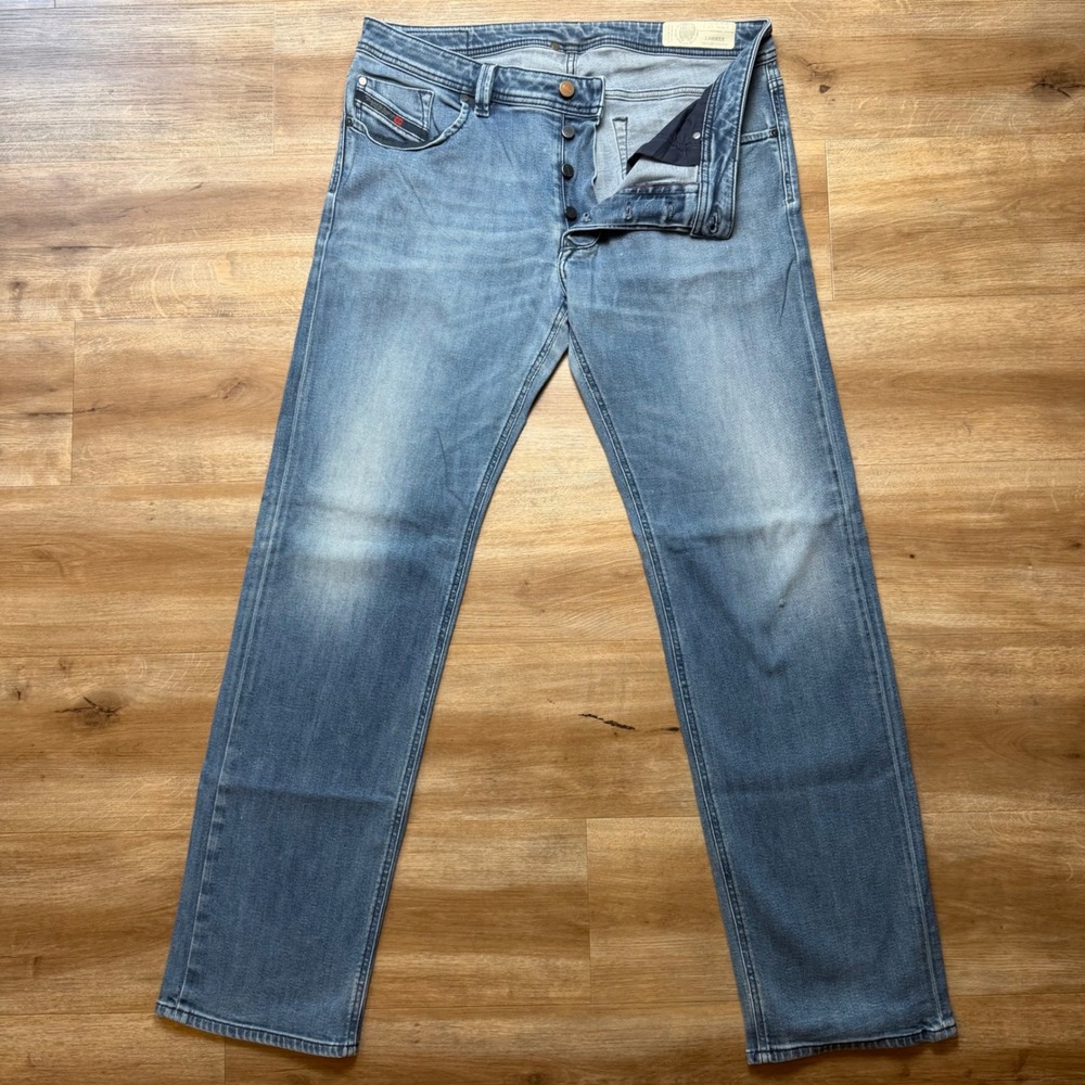 Diesel Larkee Jeans Mens 36x32 Blue Straight Leg Stretch Denim Button Fly Pants